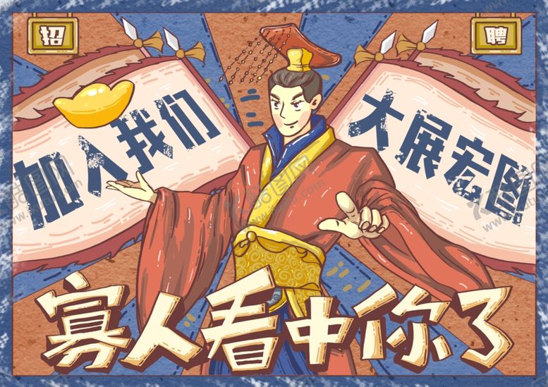 编号：38728309250022114732【酷图网】源文件下载-招聘复古人物插画背景素材