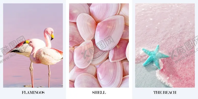 编号：48821109082350534657【酷图网】源文件下载-北欧简约粉色火烈鸟海边风景组合