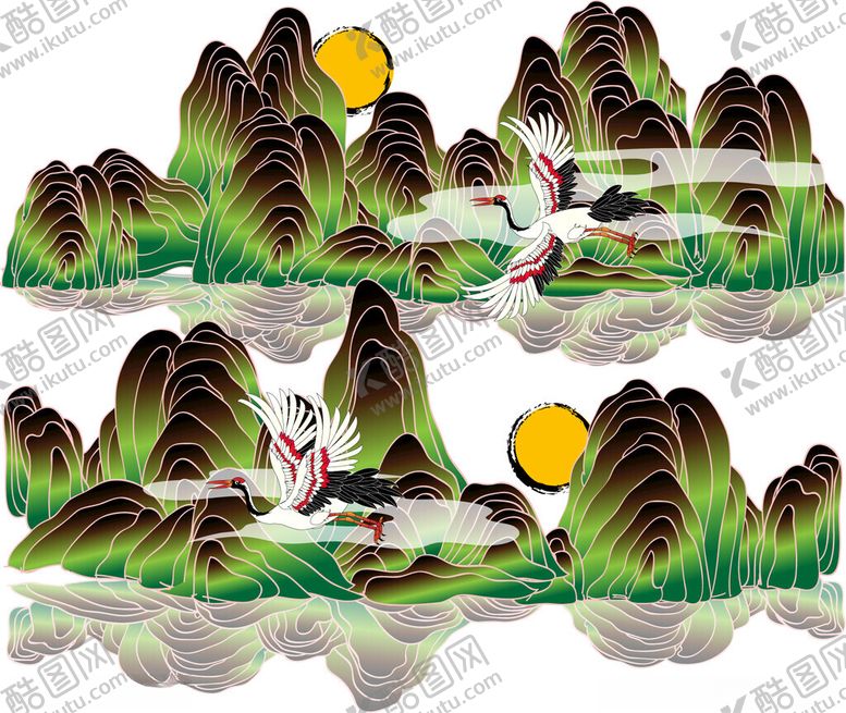 编号：76701111151557125981【酷图网】源文件下载-水墨山水间的飞鸟与落日