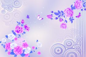 牡丹花蝴蝶富贵图背景墙紫色
