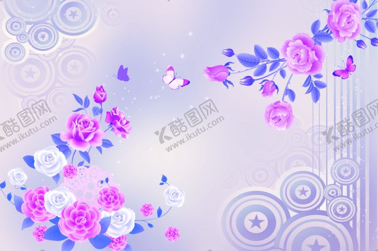 编号：29805605121356423225【酷图网】源文件下载-牡丹花蝴蝶富贵图背景墙紫色