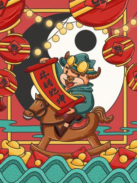 黄色国潮2021牛年祝福