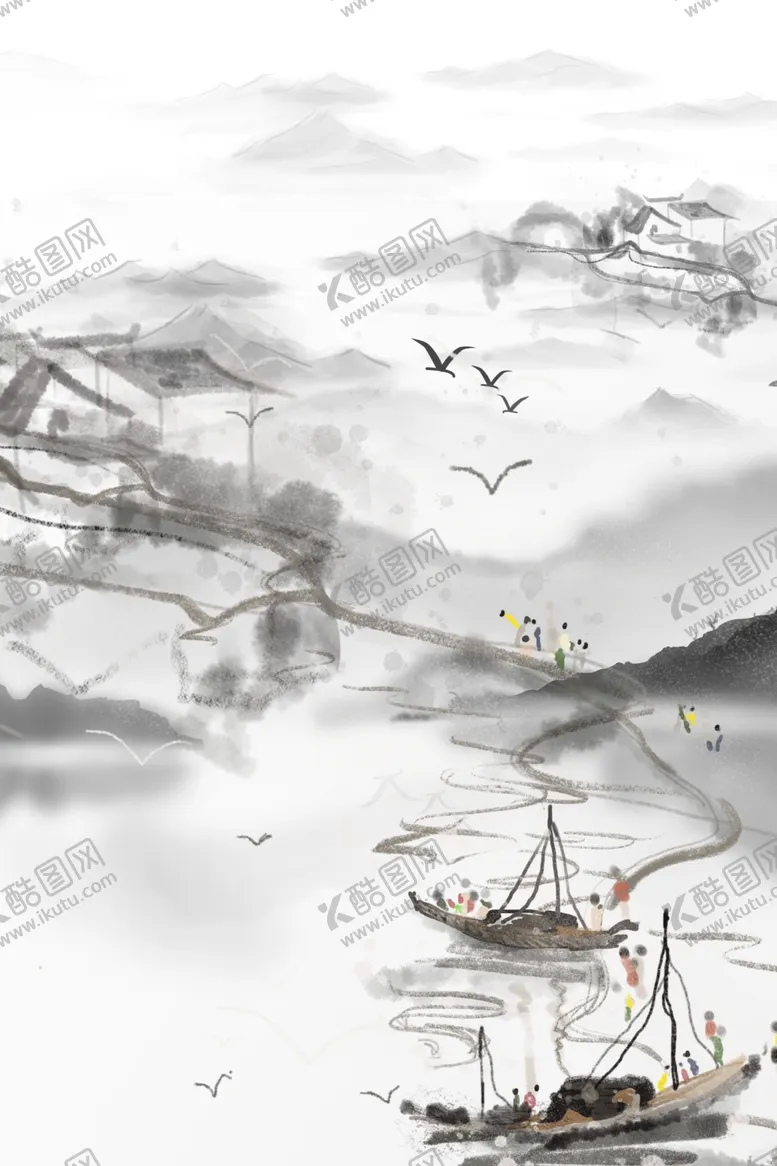 编号：37902306180556408427【酷图网】源文件下载-水墨山水村落