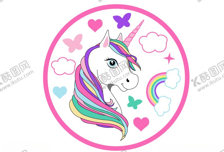 编号：18902309220621208390【酷图网】源文件下载-独角兽蝴蝶彩虹贴绣