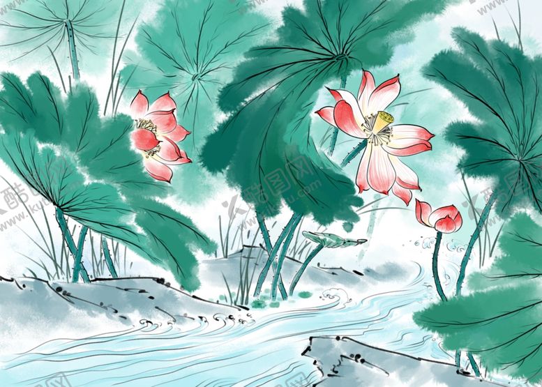 编号：98890906262018357649【酷图网】源文件下载-手绘荷花插画