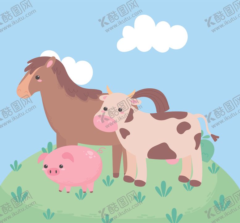 编号：39254405081346012194【酷图网】源文件下载-手绘淡彩动物