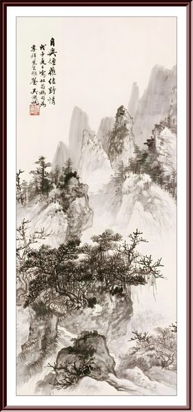 小船意境山水水墨装饰画