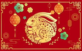国潮兔年快乐贺卡新