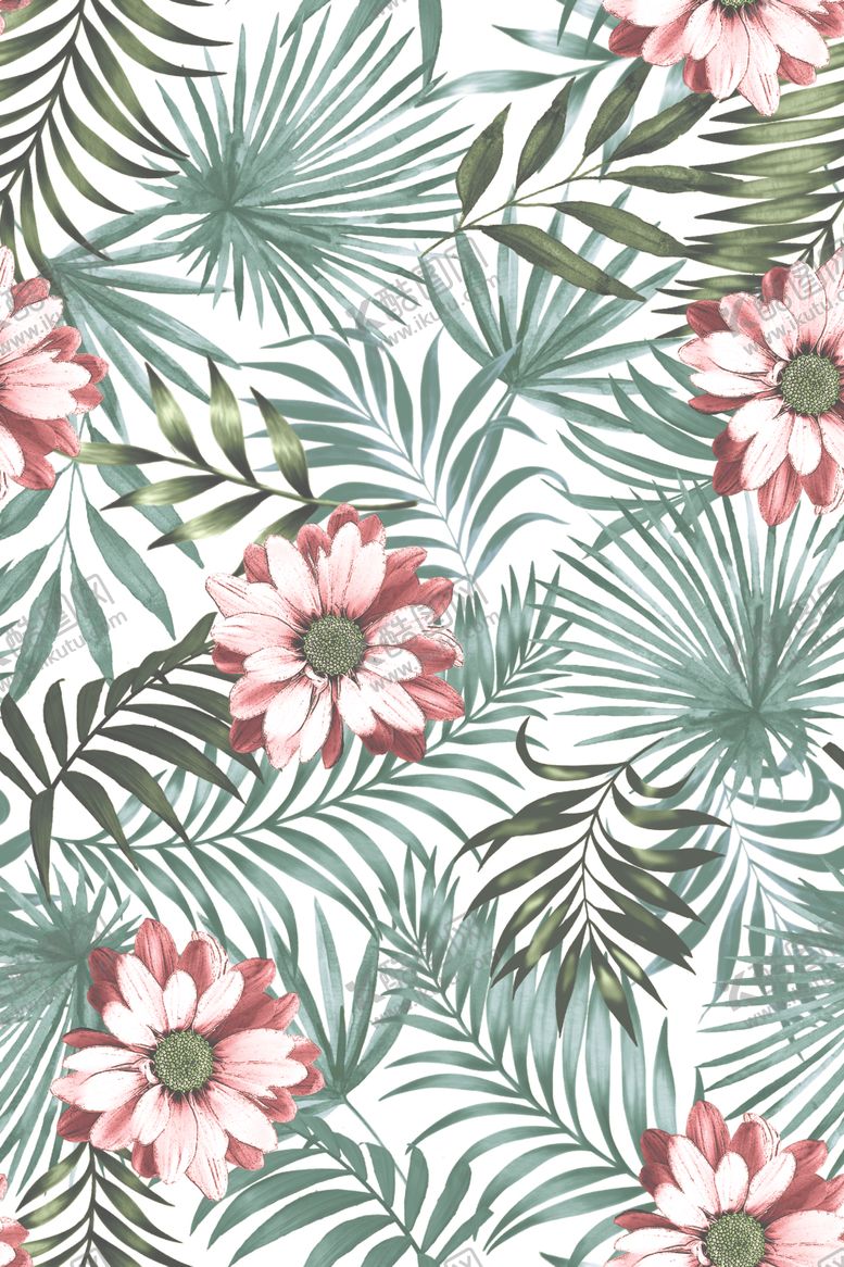 编号：65898210022335477720【酷图网】源文件下载-小碎花热带叶子数码印花