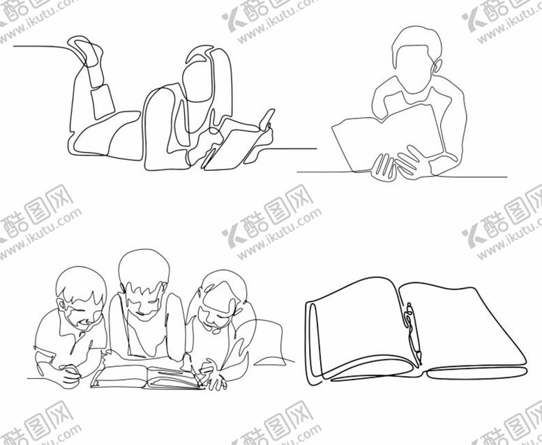 编号：37992101311112258420【酷图网】源文件下载-人物阅读线描图
