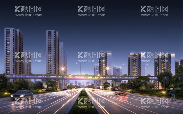 编号：94398112091944259596【酷图网】源文件下载-沿街住宅洋房夜景亮化效果图