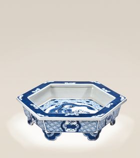 青花瓷六方水仙盘