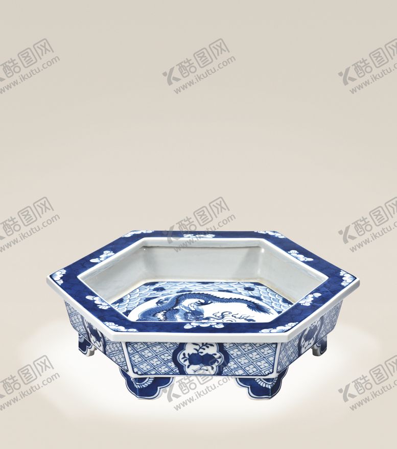 编号：14635305151900556500【酷图网】源文件下载-青花瓷六方水仙盘