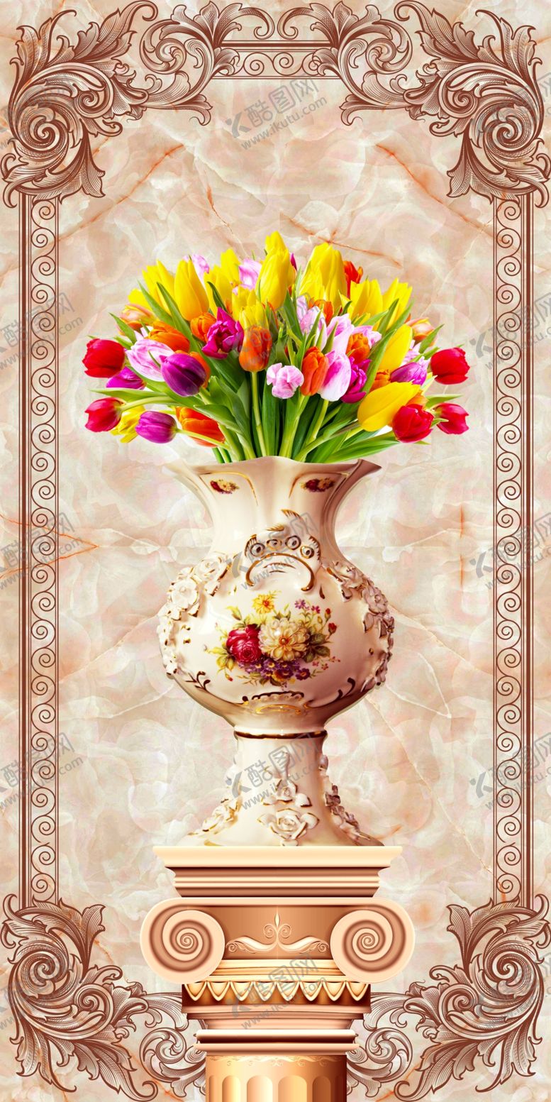 编号：80207210060724042183【酷图网】源文件下载-欧式奢华花瓶玄关画