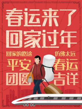 红色大气平安春运海报