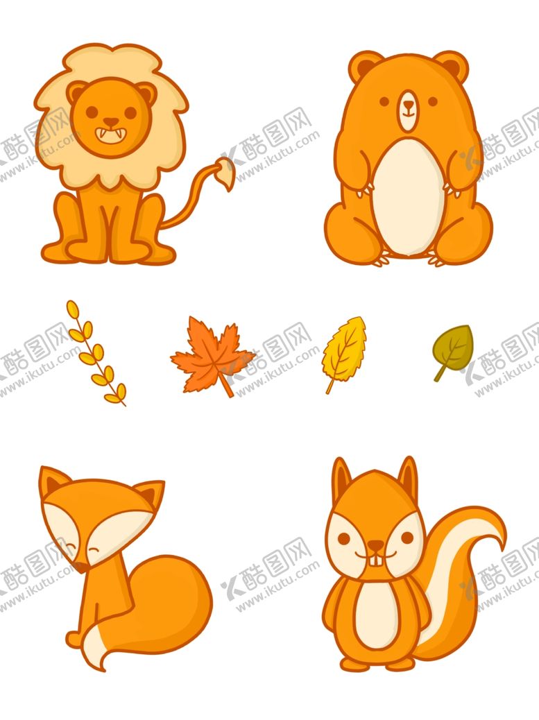编号：88200409260911509693【酷图网】源文件下载-手绘松鼠手绘狐狸手绘狮子