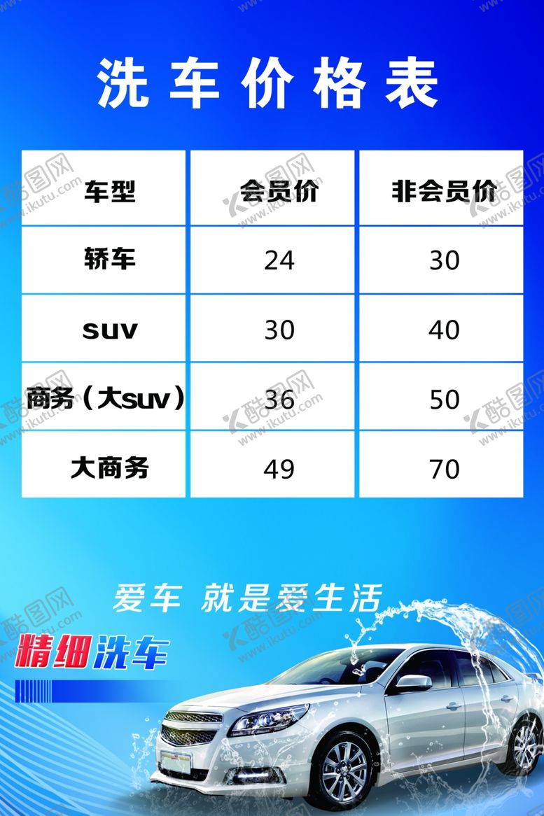 编号：10598409201030356482【酷图网】源文件下载-洗车价格表