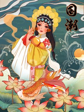 国潮戏曲少女花旦手绘插画