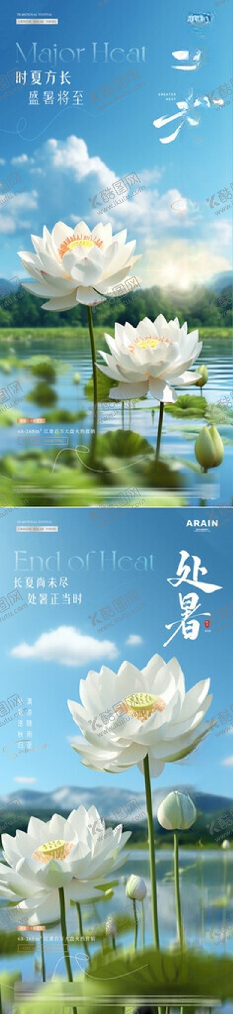 编号：79592606051737482639【酷图网】源文件下载-大暑处暑白荷花实景海报
