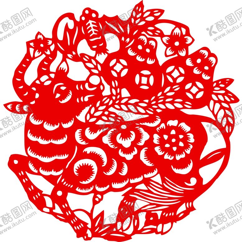 编号：95912105040730278025【酷图网】源文件下载-生肖牛剪纸