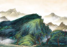 中国风山水背景设计复古新式墨画禅意墨画