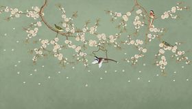花鸟画手绘画鸟背景墙