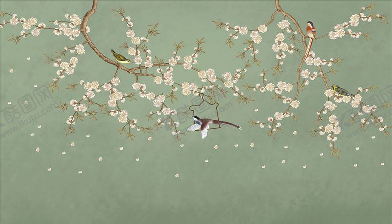 编号：90193706181145045324【酷图网】源文件下载-花鸟画手绘画鸟背景墙