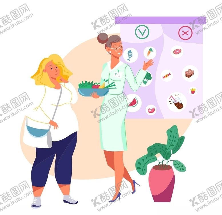 编号：87475909242247342600【酷图网】源文件下载-扁平化胖女生生活插画