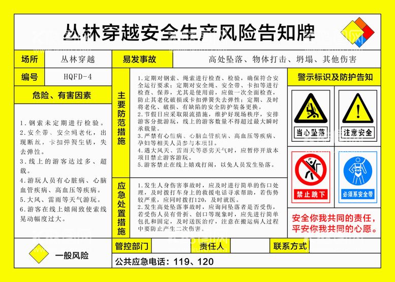 编号：16985911111648513856【酷图网】源文件下载-丛林穿越安全生产风险告知牌