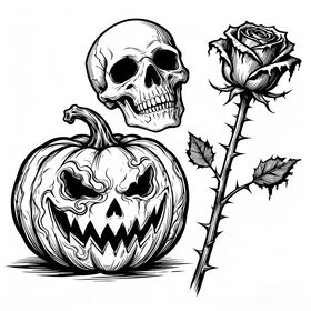 南瓜骷髅玫瑰万圣节元素