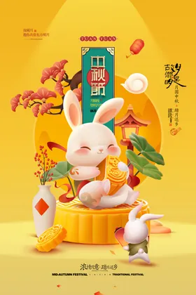 中秋节插画展板促销