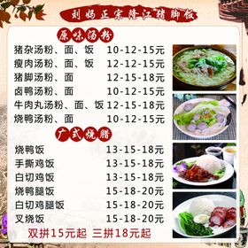 餐馆臊子面价目表灯箱