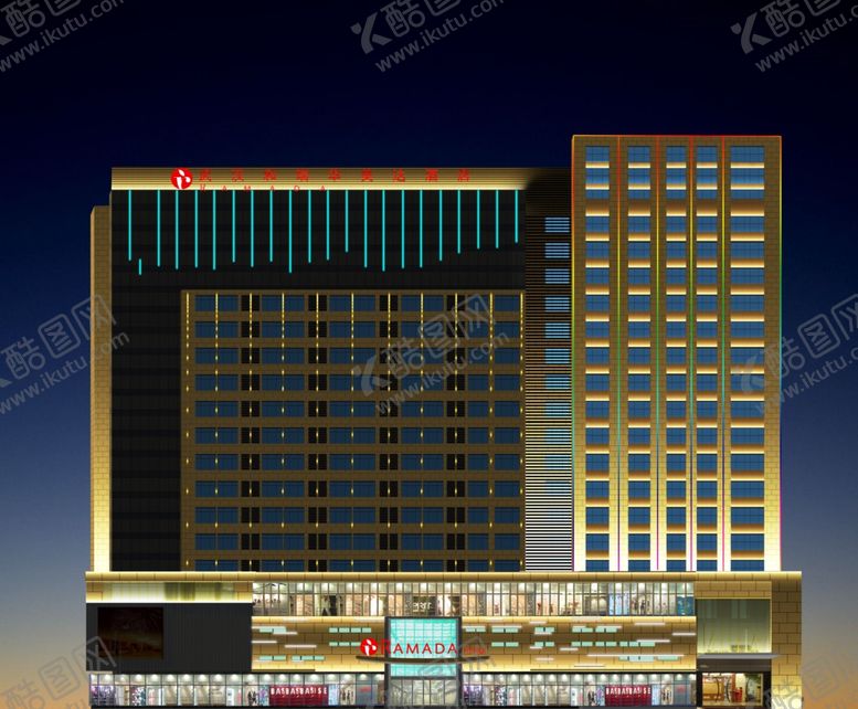 编号：19955310161130448253【酷图网】源文件下载-武汉和瑞华美达酒店外景亮化