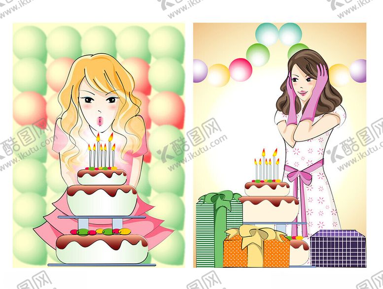 编号：86456712210911408137【酷图网】源文件下载-生日蛋糕生日女孩插画