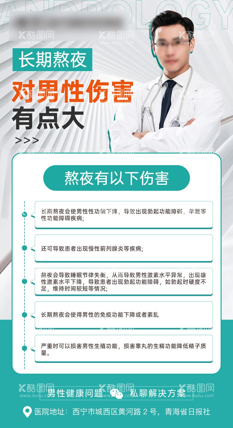 编号：13967811280654446212【酷图网】源文件下载-长期熬夜对男性伤害海报