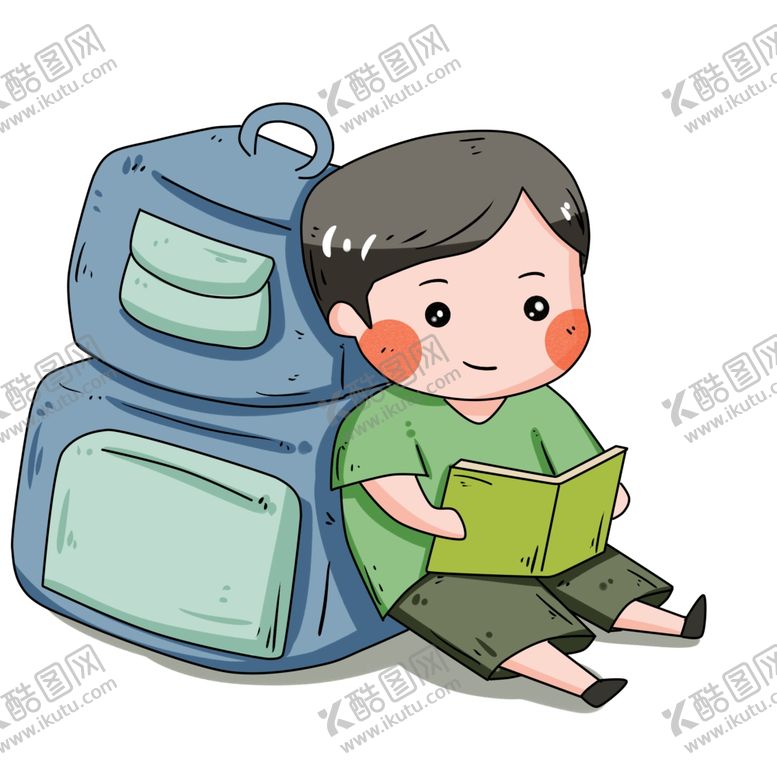 编号：34211104091700009856【酷图网】源文件下载-男孩靠着书包看书