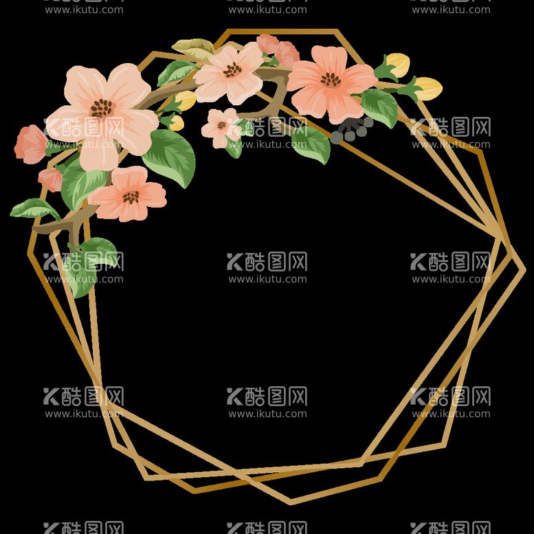 编号：91073610111644216051【酷图网】源文件下载-金色边框植物花环