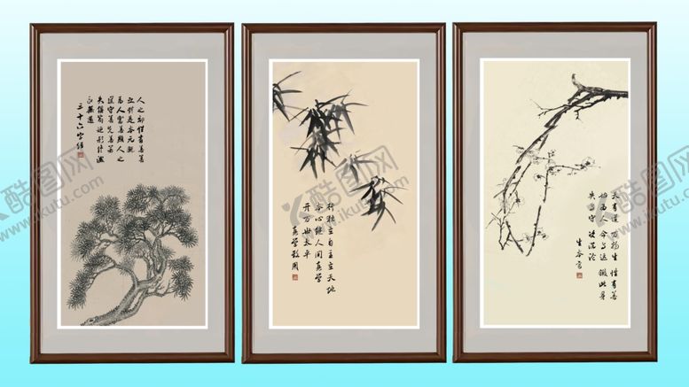 编号：92224210200025016697【酷图网】源文件下载-中式水墨国画三幅