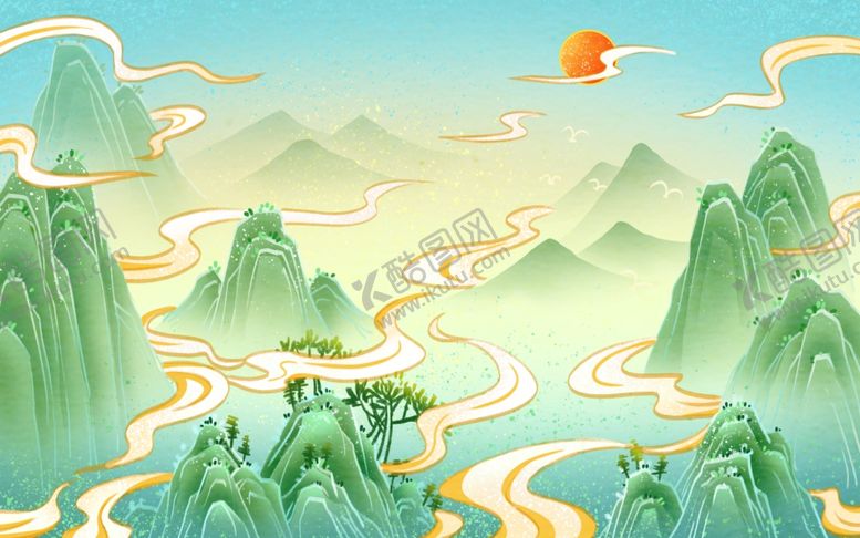 编号：53832902211425437111【酷图网】源文件下载-古风山水插画