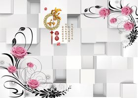3D立体方块玫瑰花藤背景墙