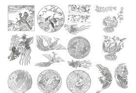 中国古代传统凤凰手绘矢量图案
