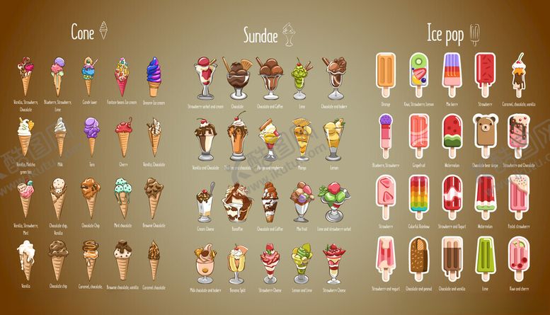 编号：99948509141745154496【酷图网】源文件下载-多样冰淇淋图案集合