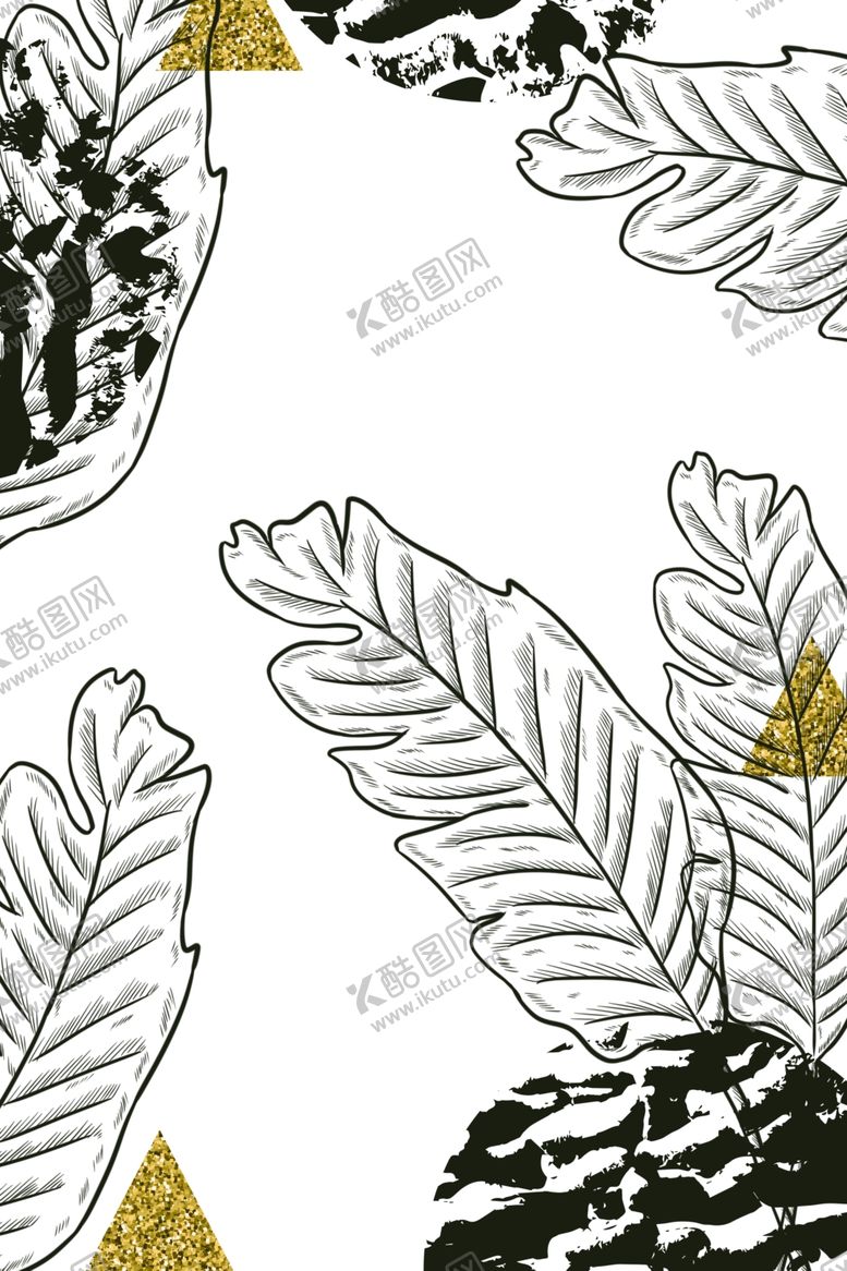 编号：45669405111344199233【酷图网】源文件下载-树叶简约清新墙画壁纸背景素材