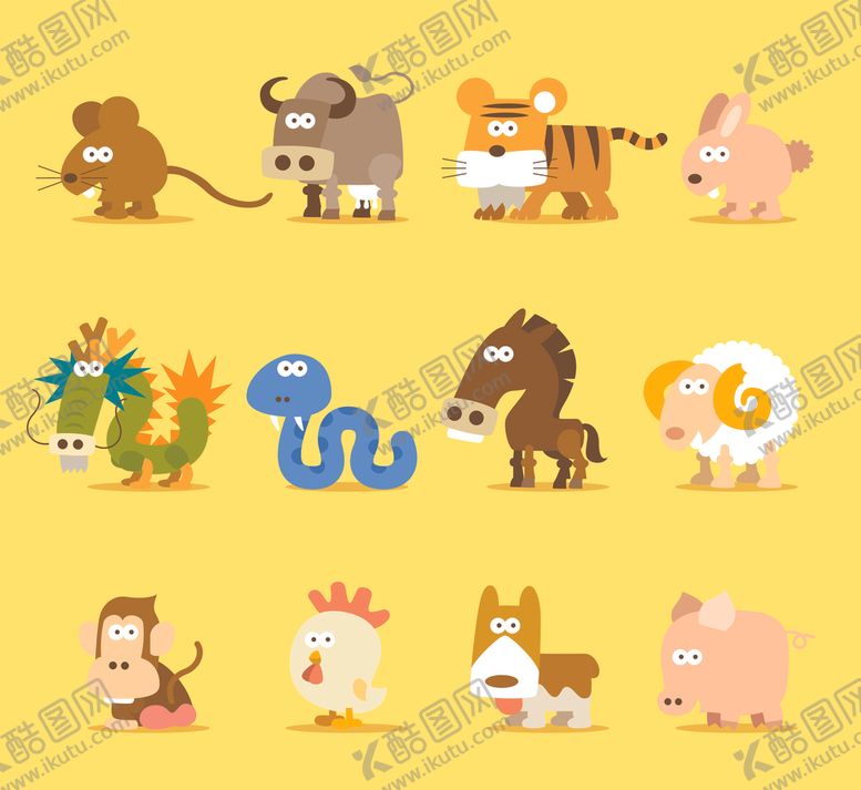 编号：95849409120042317632【酷图网】源文件下载-可爱卡通十二生肖形象展示