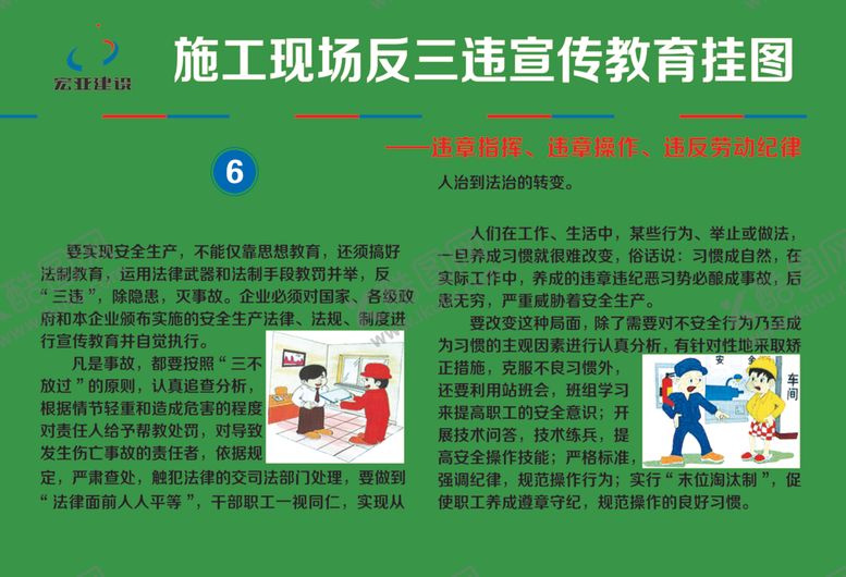 编号：18863207050335104639【酷图网】源文件下载-施工现场反三违宣传教育挂图六