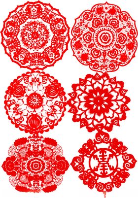 传统红色剪纸图案集合