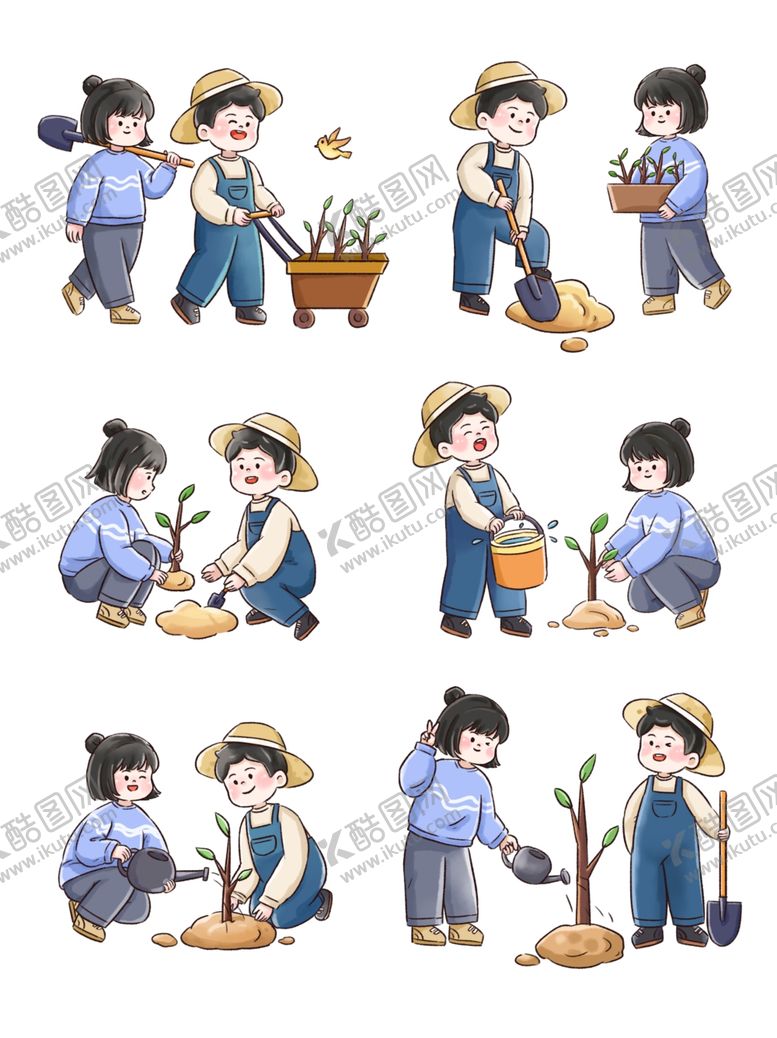 编号：72568706300618268134【酷图网】源文件下载-植树节种树过程系列元素