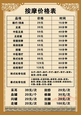 价格表