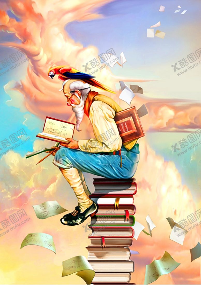 编号：85091510281035148199【酷图网】源文件下载-坐在书本上的老人