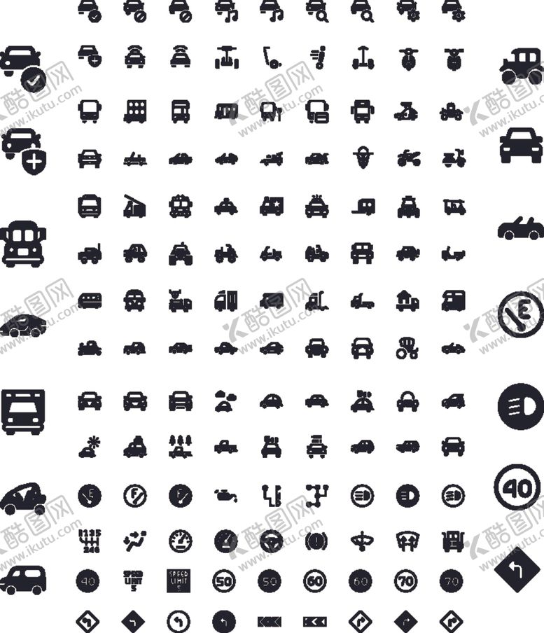 编号：83764809230202038214【酷图网】源文件下载-黑白汽车交通图标